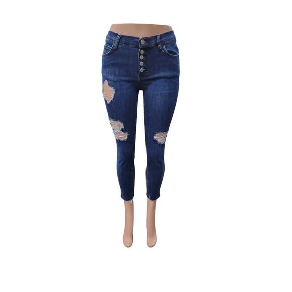 Free People Destroyed Reagan Jeans Size 29 Stretch Denim Button Fly - Picture 2 of 11